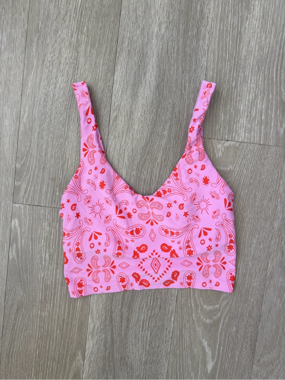 aerie Pink and Red Paisley Print Sports Bra